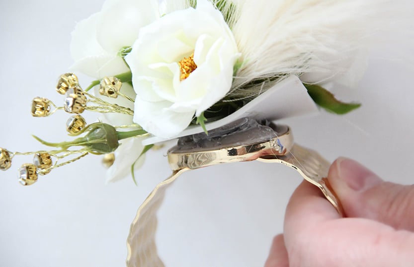 Wrist corsages done in a modern wire bracelet style